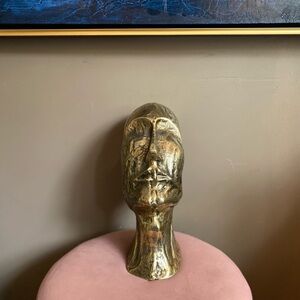 Solid Brass Abstract Face Sculpture – Mid-Century Inspired Art Decor